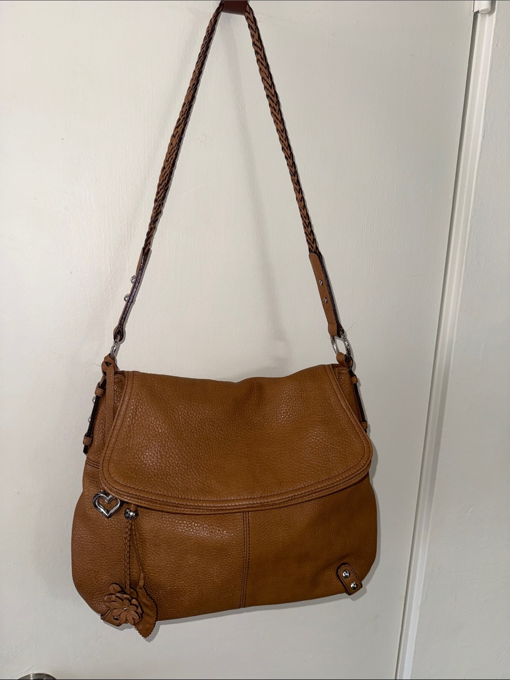 Brighton Tan Pebbled Leather Shoulder Bag with Floral Tassel - Picture 3 of 17